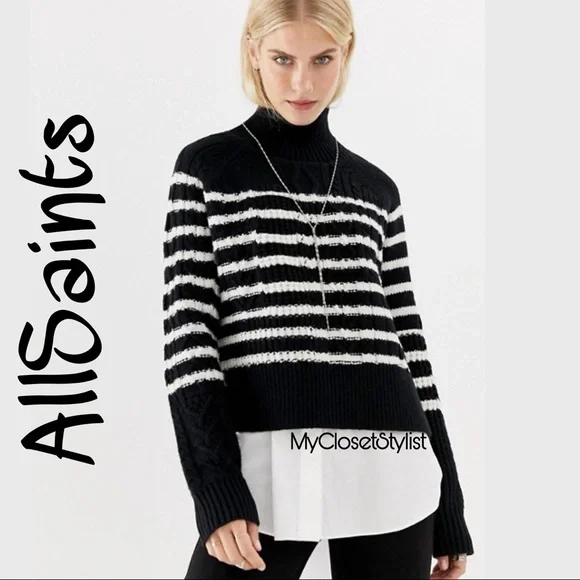 NWT ALLSAINTS Asymmetrical Layered Sweater Top! Small Black White NEW WITH TAGS!